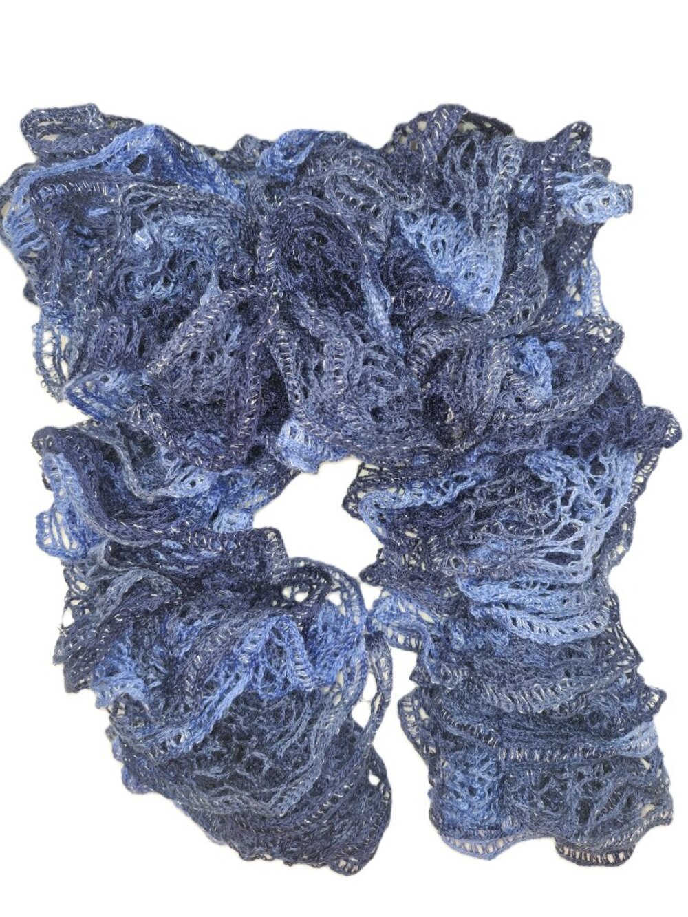 Frilly Ruffle Scarf Wrap Boa Sparkle All Season Accessory Light Dark Blues Rumba